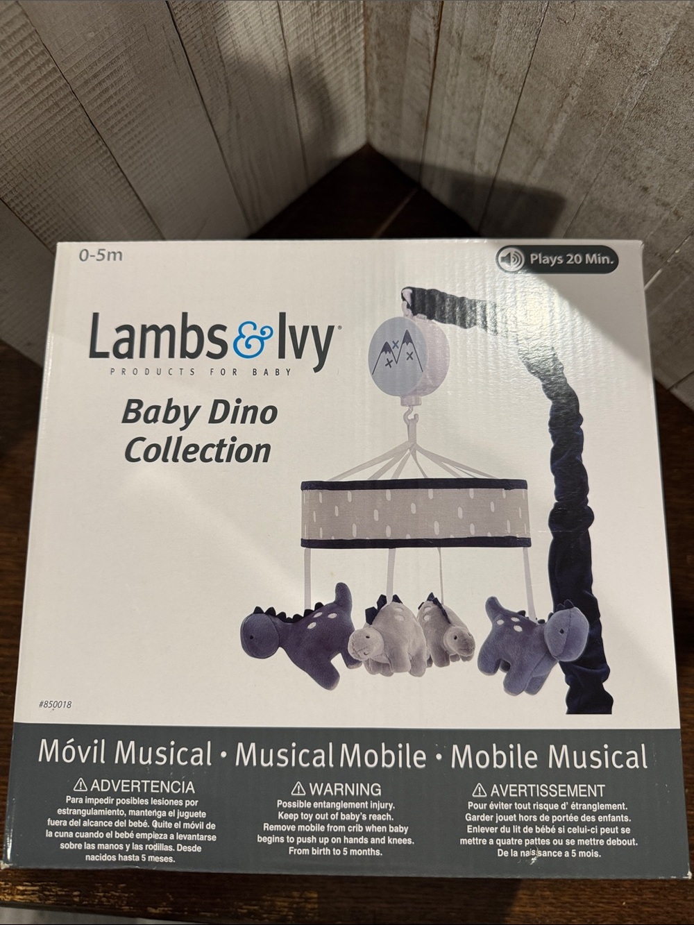 NWOT Lambs & Ivy Baby Dino Musical Mobile – Blue/Grey